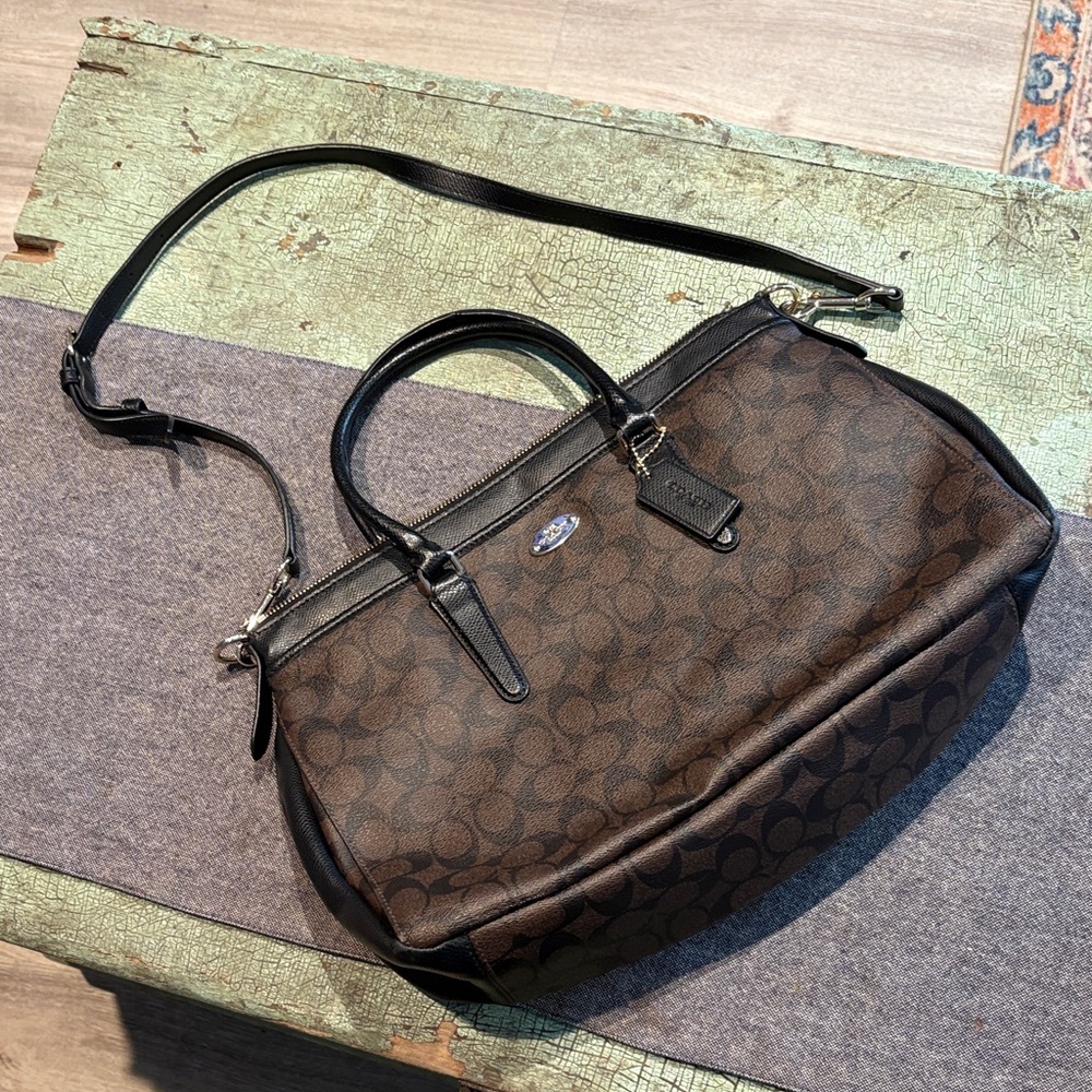 Coach Morgan Signature Satchel Brown Black Crossbody Handbag - Picture 3 of 10